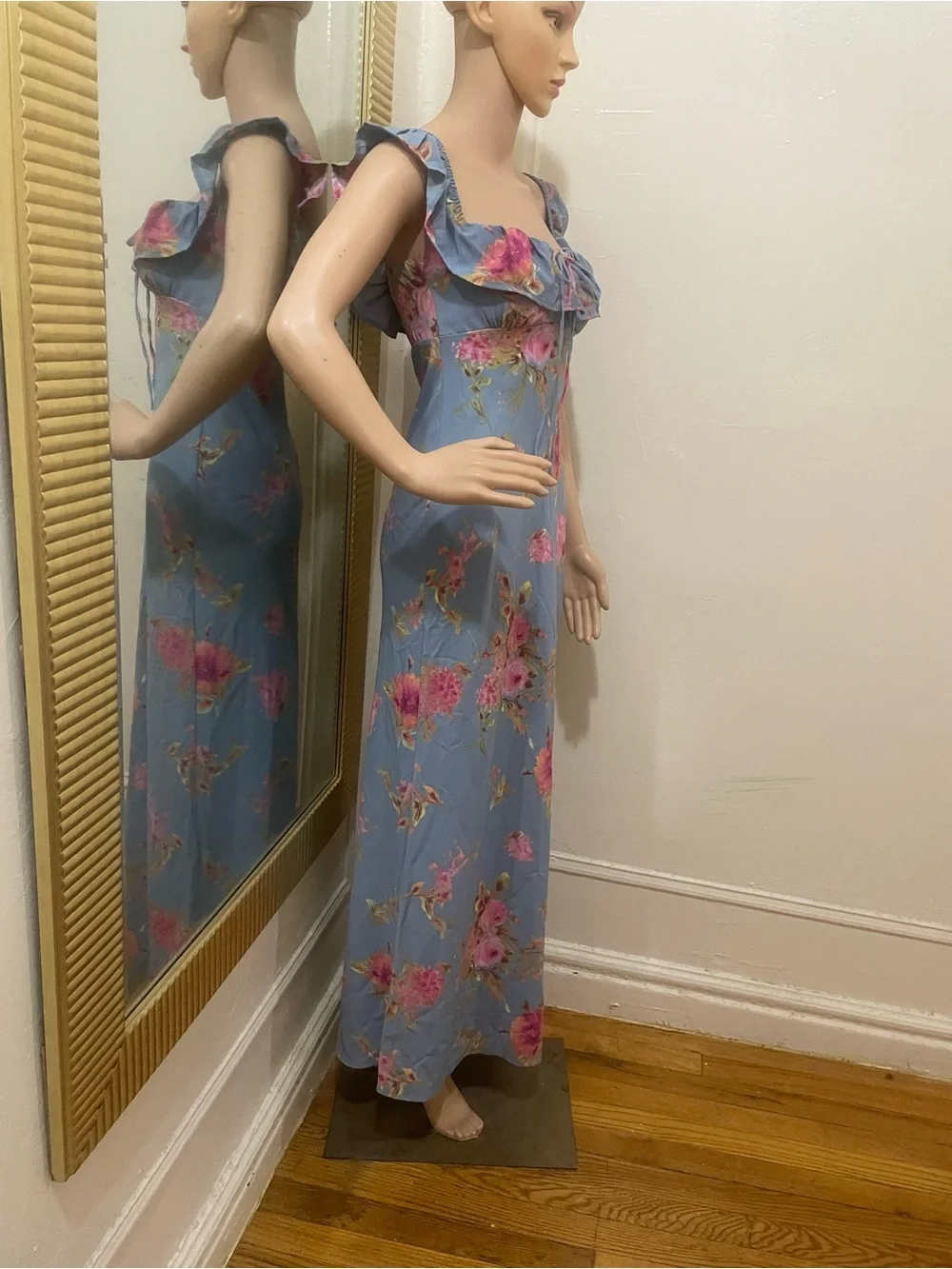 wild fable Blue Floral Maxi Dress with Ruffled Square Neck